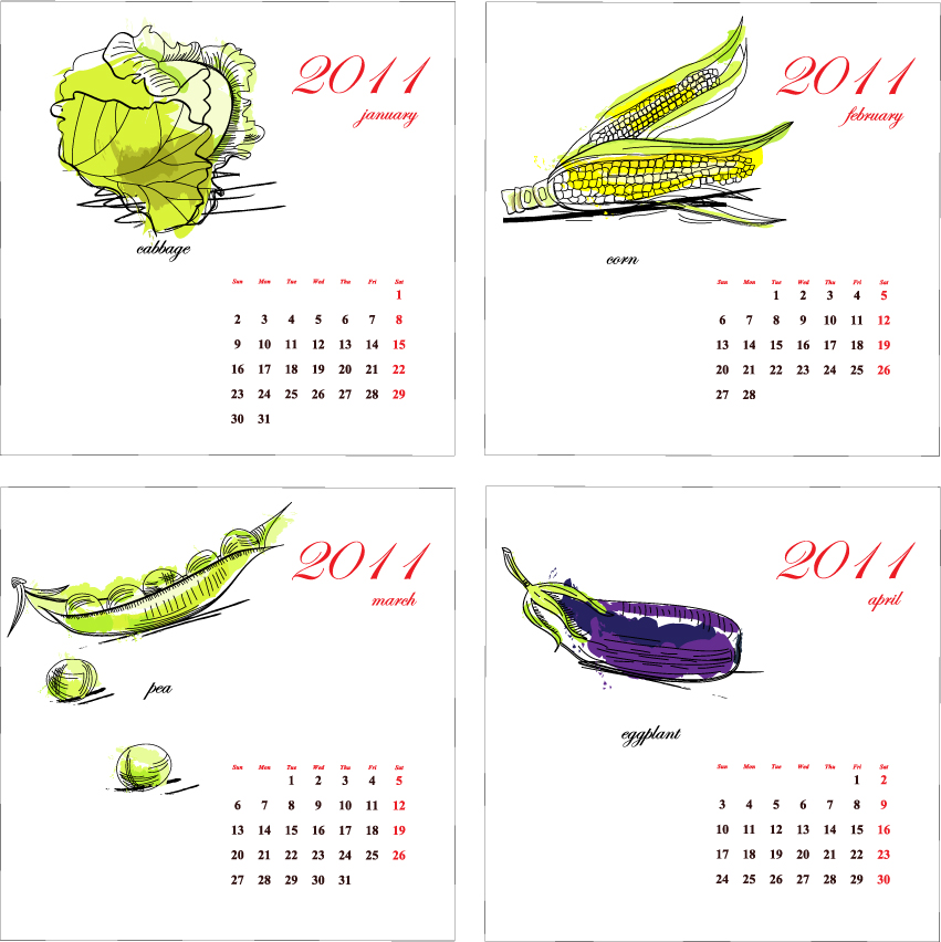 free vector 2011 calendar of vegetables vector hand